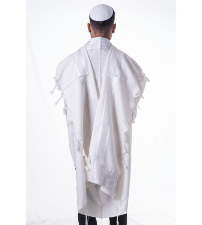 Talit en Laine Blanc et Argent