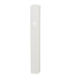 Mezouza blanche en plastique avec Shin argenté – 12 cm
