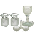Ensemble en cristal : Bougeoirs + Coupe de Kiddouch + Salière & Poivrière avec pierres - Miketer