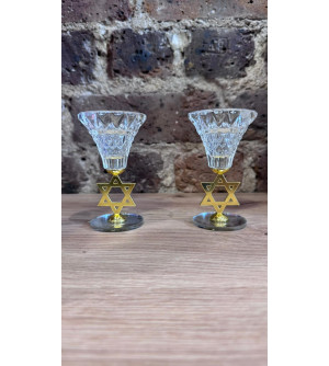 Bougeoirs en cristal avec Magen David dorée