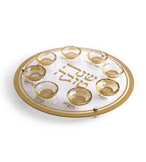 Plateau du Seder de Roch Hachana en verre et cristal Doré