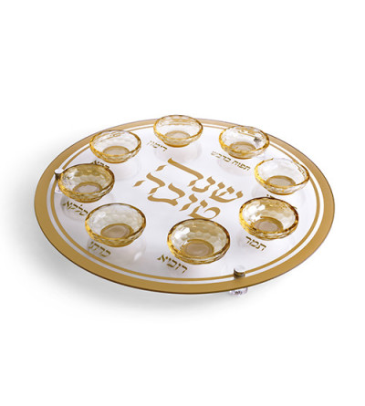 Plateau du Seder de Roch Hachana en verre et cristal Doré