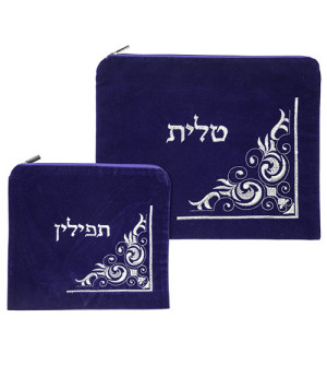 Pochettes Talit et Tefilin - Velour bleu