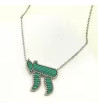 Collier argenté avec pendentif Haï vert