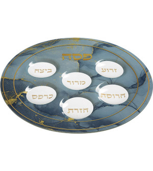 Plateau de Seder de Pessah en verre Bleu miketer