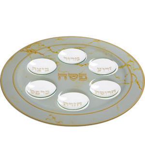 Plateau de Seder de Pessah en verre Blanc - Miketer