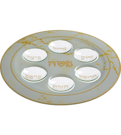 Plateau de Seder de Pessah en verre Blanc - Miketer