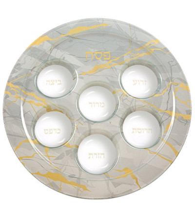 Plateau de Seder de Pessah en verre Beige - Miketer