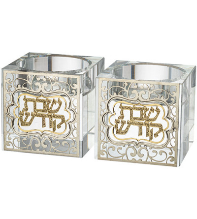 Bougeoirs en cristal 5 cm avec plaque métal – Ornements