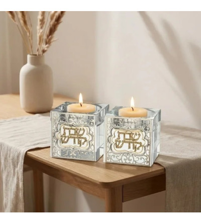 Bougeoirs en cristal 5 cm avec plaque métal – Ornements