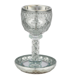 Verre de Kiddouch Miroir en Cristal avec pierres et bénédiction