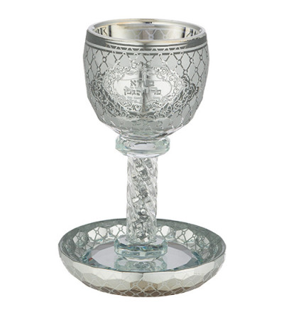 Verre de Kiddouch Miroir en Cristal avec pierres et bénédiction