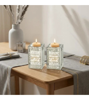 Bougeoirs en cristal 8 cm avec plaque métal – Ornements - Miketer 2