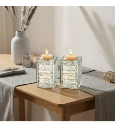 Bougeoirs en cristal 8 cm avec plaque métal – Ornements