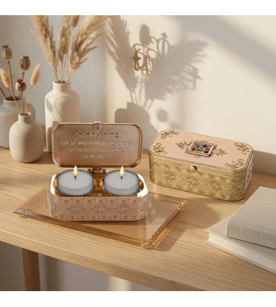 Bougeoirs de voyage en métal – avec coffret & pierres du 'Hoshen