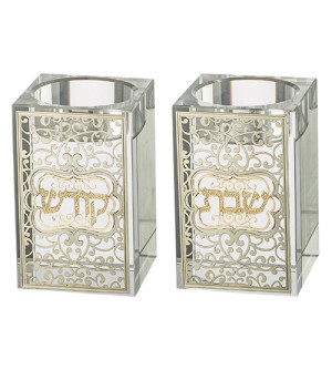 Bougeoirs en cristal 8 cm avec plaque dorée - Miketer
