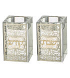 Bougeoirs en cristal 8 cm avec plaque dorée - Miketer