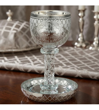 Verre de Kiddouch Miroir en Cristal avec pierres et bénédiction - Miketer