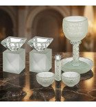 Ensemble en cristal : Bougeoirs + Coupe de Kiddouch + Salière & Poivrière avec pierres
