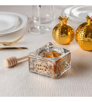 Pot à Miel en Cristal avec plaque dorée - Miketer 2
