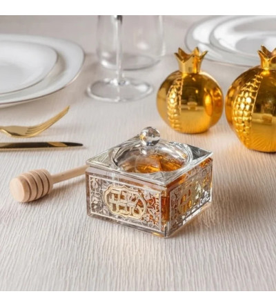 Pot à Miel en Cristal avec plaque dorée