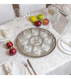 Plateau du Seder de Roch Hachana en verre et cristal 2
