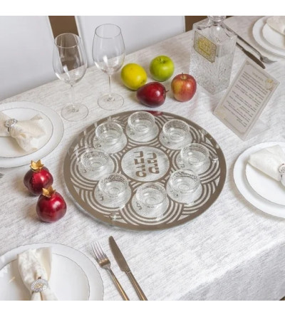 Plateau du Seder de Roch Hachana en verre et cristal