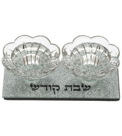 Bougeoirs en verre pailleté