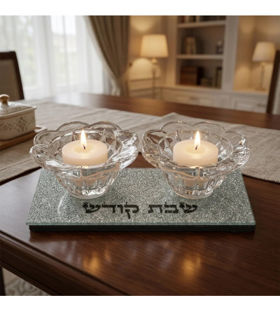 Bougeoirs en verre pailleté